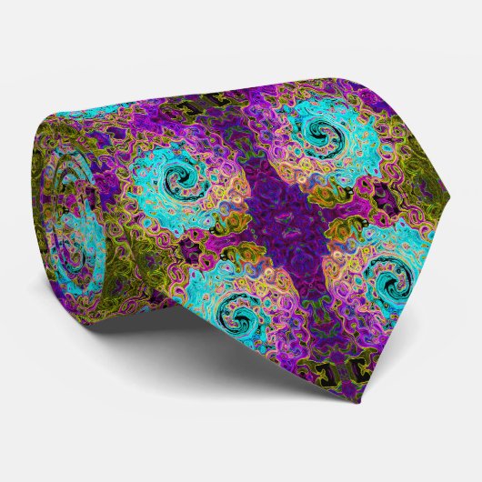Ijsblauw groovy abstract retro vloeibare werveling stropdas (Opgerold)