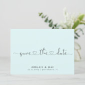 Ijsblauw Hart Lettertype Save the Date (Staand voorkant)