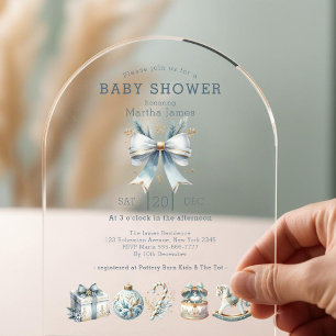 Ijsblauw Kerst Coquette baby shower Acryl Uitnodigingen