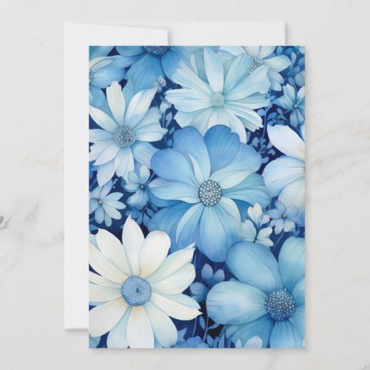 IJsblauw, Marine en wit Bloemenhuwelijk Kaart (Achterkant)