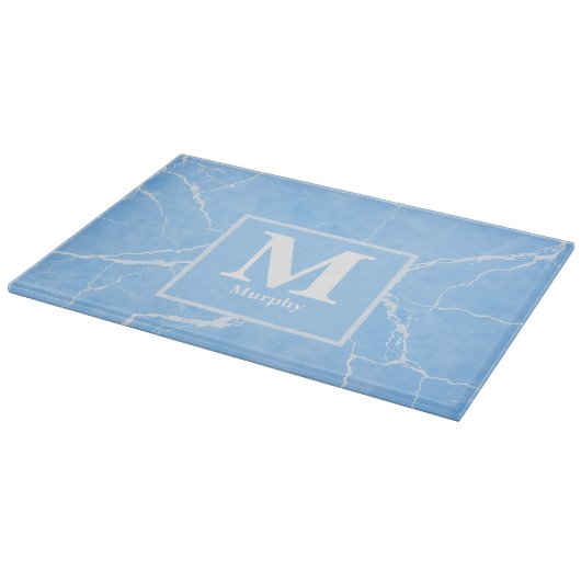 IJsblauw marmer met witte aderen monogram Snijplank (Hoek)
