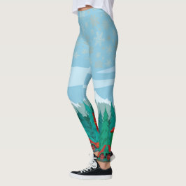 IJsblauw met gouden sneeuwvlokken Leggings
