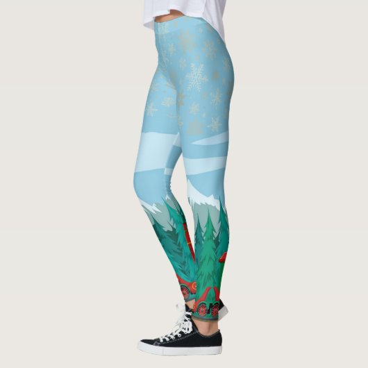 IJsblauw met gouden sneeuwvlokken Leggings (Links)