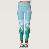 IJsblauw met gouden sneeuwvlokken Leggings (Voorkant)