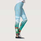 IJsblauw met gouden sneeuwvlokken Leggings (Rechts)