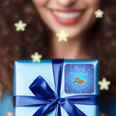 IJsblauw Rood Holly bessen Vrolijk Kerstfeest Vierkante Sticker