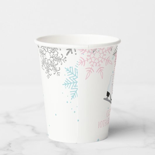 IJsblauw roze sneeuwvlokken Birthday Papieren Bekers (Rechts)