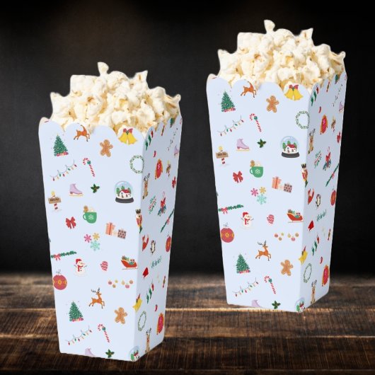 IJsblauw schattige kerst illustraties popcorn Bedankdoosjes