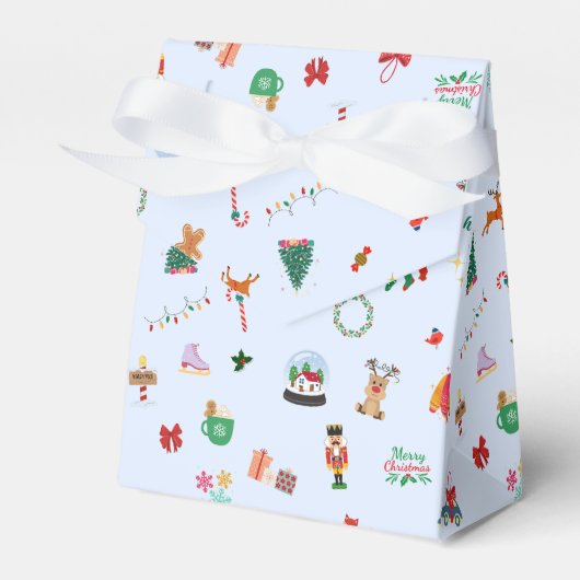 IJsblauw schattige kerstillustraties geschenkdoos Bedankdoosjes (Voorkant Zijde)