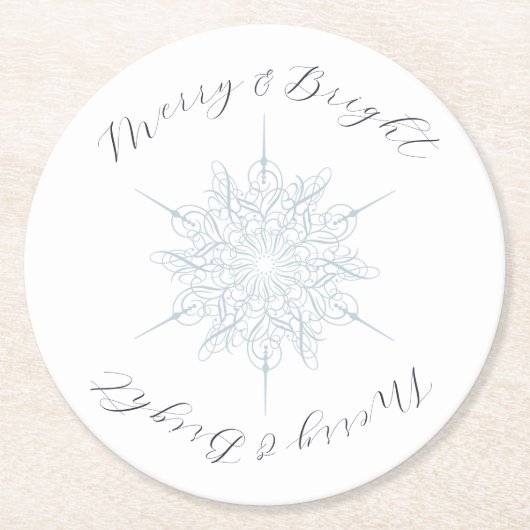 IJsblauw Sneeuwvlok Merry & Bright Ronde Kartonnen Onderzetter (Voorkant)