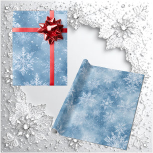 Ijsblauw sprookjesachtige winter zilveren sneeuwvl cadeaupapier