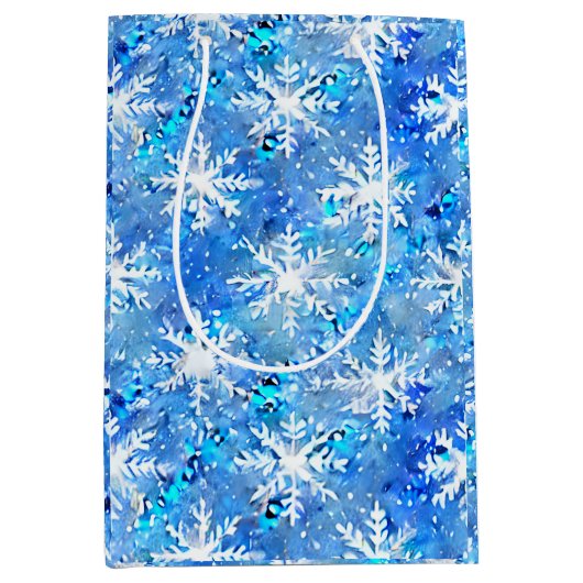 IJsblauw & Turquoise Winter Sneeuwvlok Medium Cadeauzakje (Voorkant)