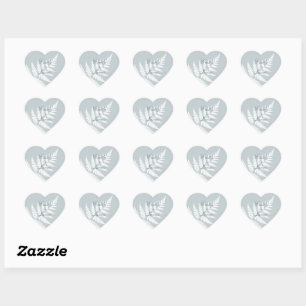 Ijsblauw Witte Varens Romantische Botanische Hart Sticker