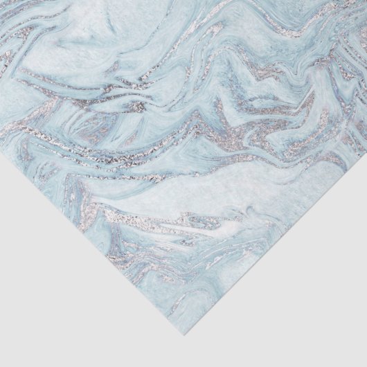 IJsblauw Zilver Marmer Glitz Tissuepapier (Detail)