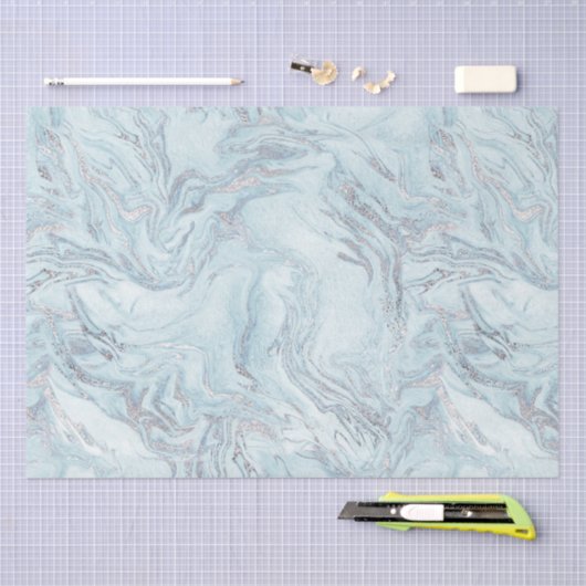 IJsblauw Zilver Marmer Glitz Tissuepapier (Craft)