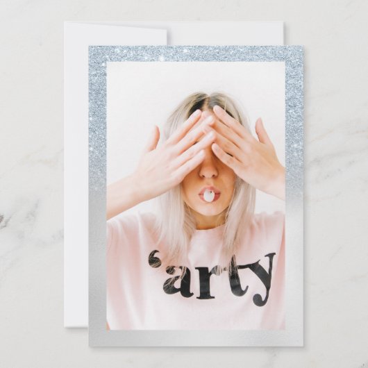 IJsblauw zilverglitter holografische foto, zoet 16 Kaart (Achterkant)