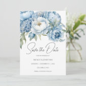 Ijsblauwe bloemen  save the date (Staand voorkant)