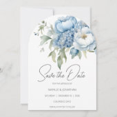 Ijsblauwe bloemen Save the Date  Kaart (Voorkant)