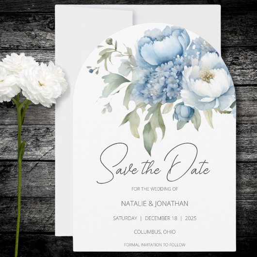 Ijsblauwe bloemen Save the Date  Kaart