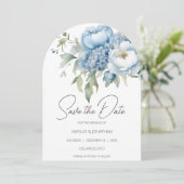 Ijsblauwe bloemige Save the Date  Kaart (Staand voorkant)