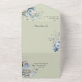 IJsblauwe Boheemse Bloemen op Sage Green All In One Uitnodiging (Buitenkant)