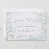 Ijsblauwe glinsterende rozen Save the Date (Voorkant)
