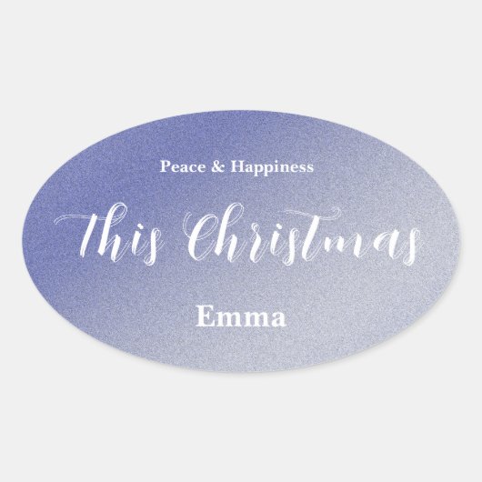 Ijsblauwe Glitter Kerststicker - Persoonlijk Ovale Sticker (Voorkant)