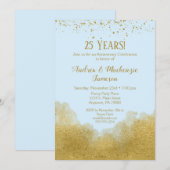 Ijsblauwe gouden confetti jubileum uitnodiging (Voorkant / Achterkant)