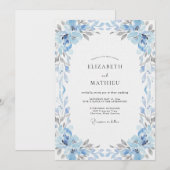 Ijsblauwe Hortensia Eucalyptus Bruiloft Kaart (Voorkant / Achterkant)