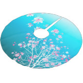 IJsblauwe kleur vervaagt met kersenbloesems Kerstboom Rok (Gekanteld)