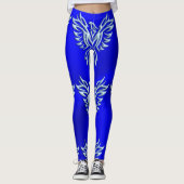 IJsblauwe metallic-look Phoenix op Royal Blue Leggings (Voorkant)