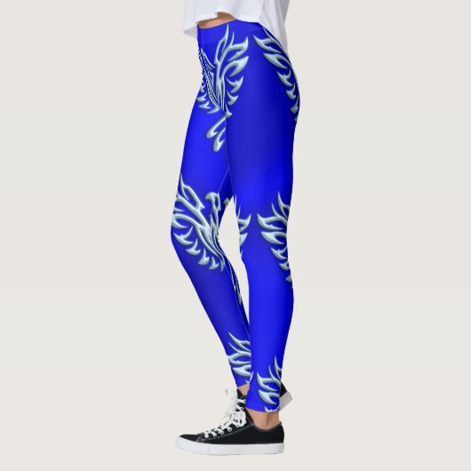 IJsblauwe metallic-look Phoenix op Royal Blue Leggings (Links)