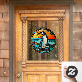 Ijsblauwe Pinguïn Zonsondergang Nep Gebrand Glas  Raamsticker