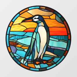 Ijsblauwe Pinguïn Zonsondergang Nep Gebrand Glas  Raamsticker