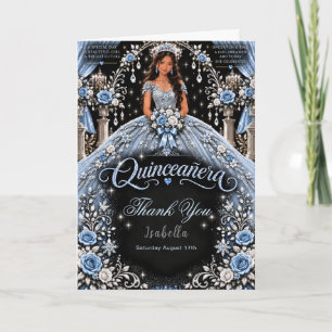 IJsblauwe Quinceañera-viering Bedankkaart
