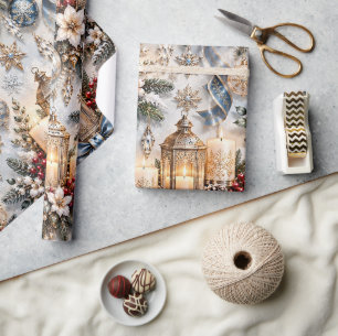Ijsblauwe saffier kaarslicht Kerstmis Cadeaupapier