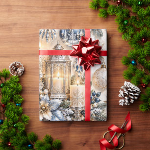 Ijsblauwe saffier kaarslicht Kerstmis Cadeaupapier