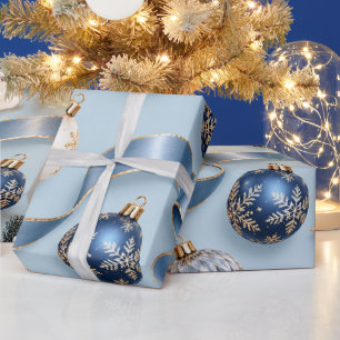 Ijsblauwe saffier kerstballen cadeaupapier