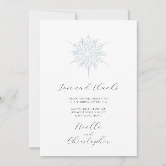 IJsblauwe sneeuwvlok Elegante Winter bruiloft Bedankkaart (Voorkant)