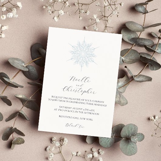 IJsblauwe sneeuwvlok Elegante Winter bruiloft Kaart