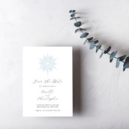 IJsblauwe sneeuwvlok Elegante Winter bruiloft Save The Date
