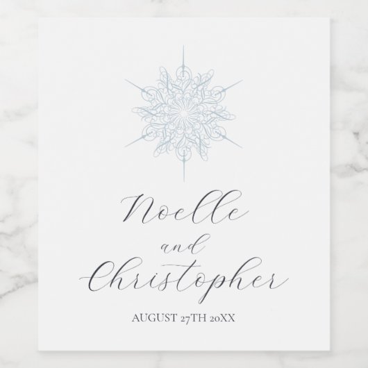 IJsblauwe sneeuwvlok Elegante Winter bruiloft Wijn Etiket (Enkel label)