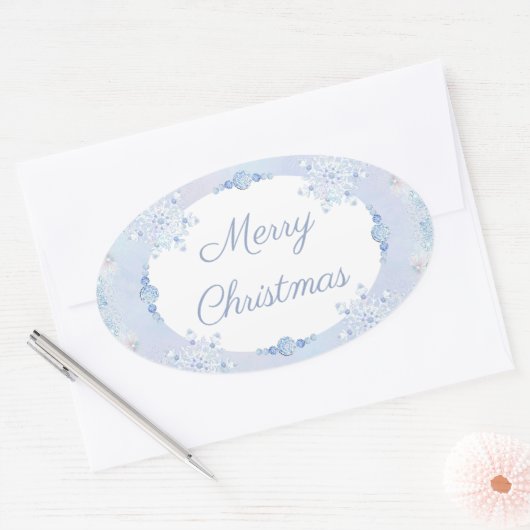 IJsblauwe sneeuwvlok Ovale Sticker (Envelop)