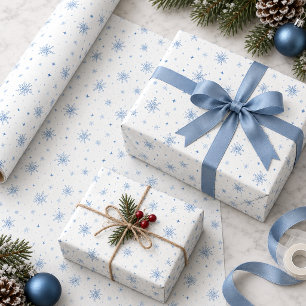 Ijsblauwe sneeuwvlokken op optioneel wit ID1334 Cadeaupapier