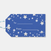 IJsblauwe sterren en rode bessen Kerstmis Cadeaulabel (Achterkant Horizontaal)