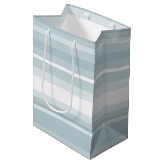 IJsblauwe strepen Medium Cadeauzakje (Voorkant Gekanteld)