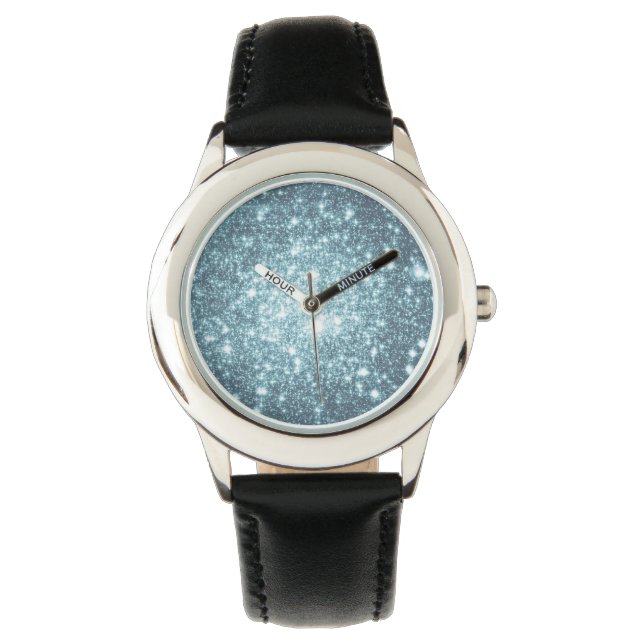 Ijsblauwe Teal Star Horloge (Voorkant)