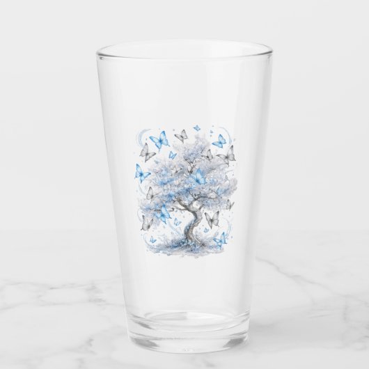 Ijsblauwe Vlinder Boom Glas Sapbeker (Voorkant)