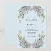 Ijsblauwe Whimsical Wisteria Bruiloft Kaart (Voorkant / Achterkant)
