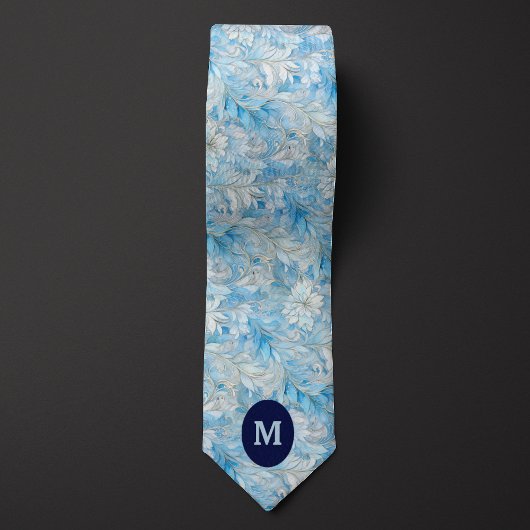 Ijsblauwe Winter Botanische Print Stropdas